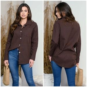 If She Loves Brown Long Sleeves Relaxed Fit Boyfriend Shirt